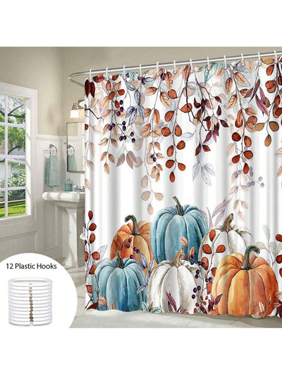 Autumn Harvest Pumpkin Shower Curtain - Festive Watercolor Design for a Thanksgiving-Inspired Bathroom