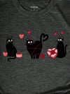 Love Feline Style: Black Cat Graphic T-Shirt for Valentine's Day