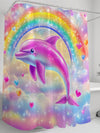 Whimsical Dolphin Rainbow Heart Shower Curtain – Waterproof & Mildew-Resistant with Hooks & Grommets