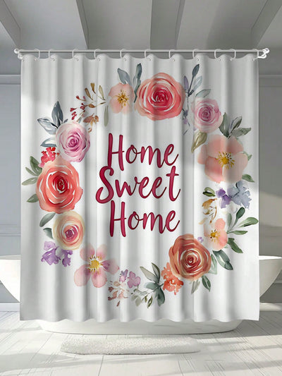 Chic Floral Alphabet Waterproof Shower Curtain with Hooks – Stylish Bathroom Essential