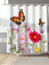 Floral Butterfly Digital Printed Shower Curtain - Mildew Proof & Waterproof with Hooks & Eyelets