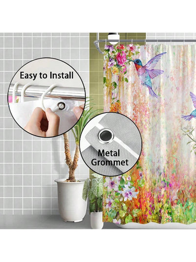 Whimsical Hummingbird & Floral Shower Curtain - Romantic Pastoral Abstract Decor