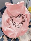 Cozy Cat Love: Heart Print Casual Hoodie for Autumn & Winter