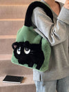 Adorable Plush Cat Pattern Tote Bag - Perfect for Autumn & Winter!