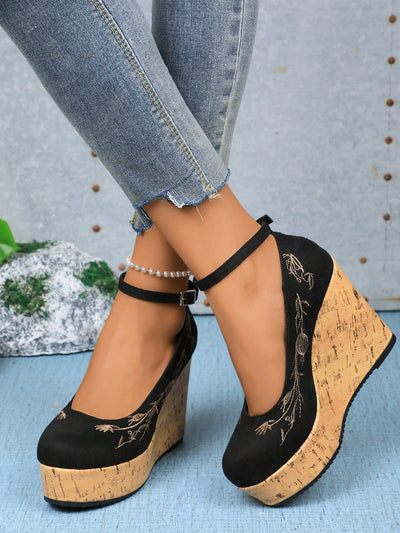 Elegant Waterproof Mary Jane High Heel Pumps with Ankle Strap and Thick Platform