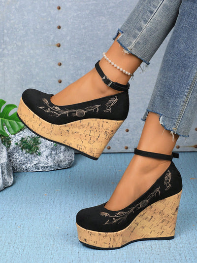 Elegant Waterproof Mary Jane High Heel Pumps with Ankle Strap and Thick Platform