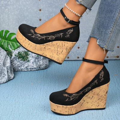 Elegant Waterproof Mary Jane High Heel Pumps with Ankle Strap and Thick Platform