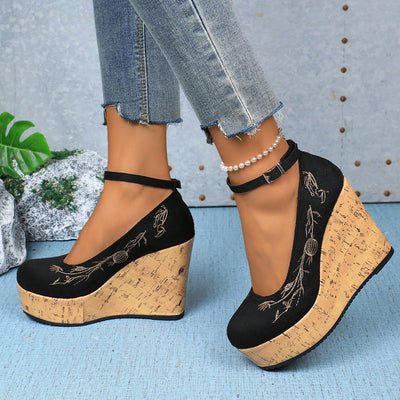 Elegant Waterproof Mary Jane High Heel Pumps with Ankle Strap and Thick Platform