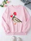 Cozy Heart Duck Graphic Sweatshirt - Loose Fit for Autumn & Winter