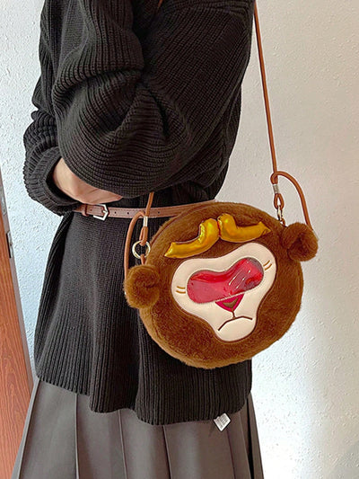 Quirky Khaki Plush Cartoon Animal Slant Shoulder Bag for Fun Fashion Lovers