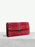 Back view of elegant riveted angola red clutch: perfect fashion accessory for valentine's day with riveted accents, clutch silhouette for party styling