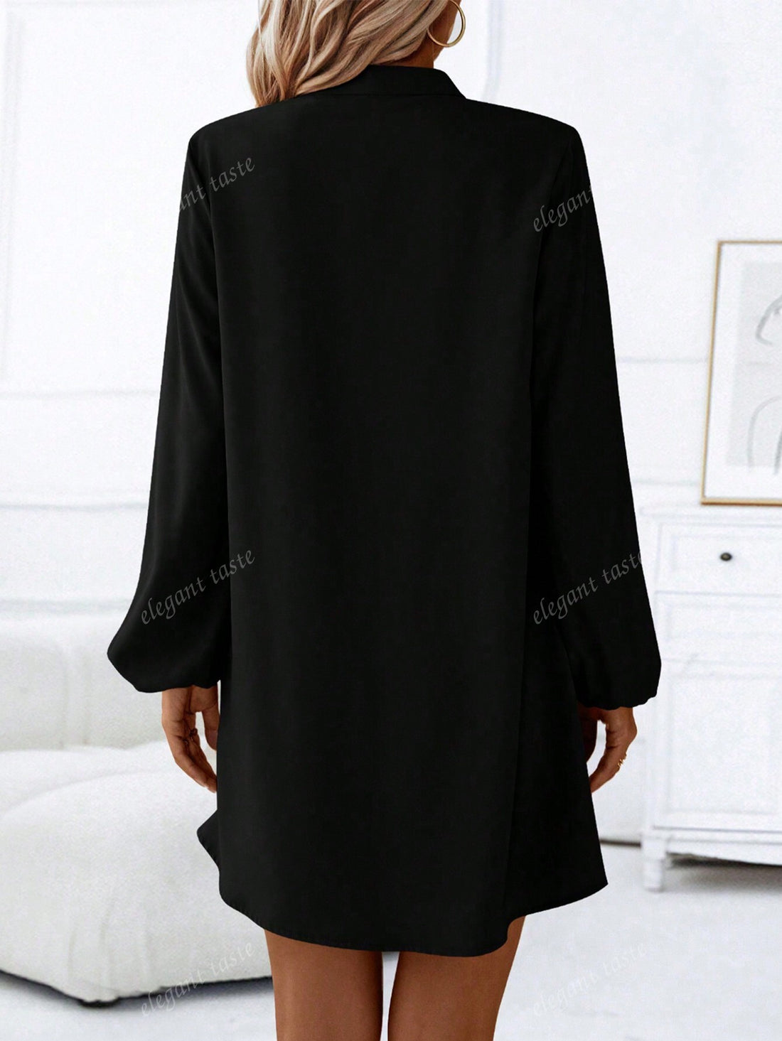 Get ready to turn heads with this chic plus size long sleeve dress! The stylish faux button detail and unique corner collar add a touch of sophistication, while the roomy fit ensures comfort and confidence. Perfect for any occasion, this dress effortlessly combines style and function.