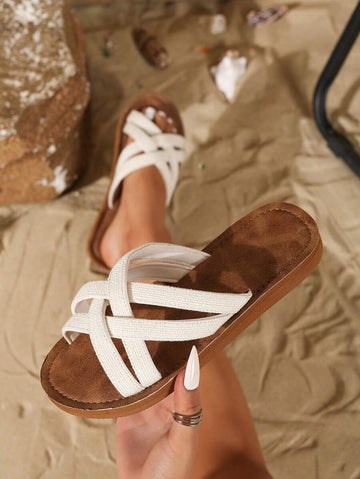 Front view of Chic and Comfortable Women's Open-Toe Sandals - Versatile Braided Straps for Daily Wear and Beach Vacations for shoes styling