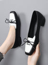 Elegant Vintage Patchwork Square Toe Chunky Heel Loafers for the Modern Lady