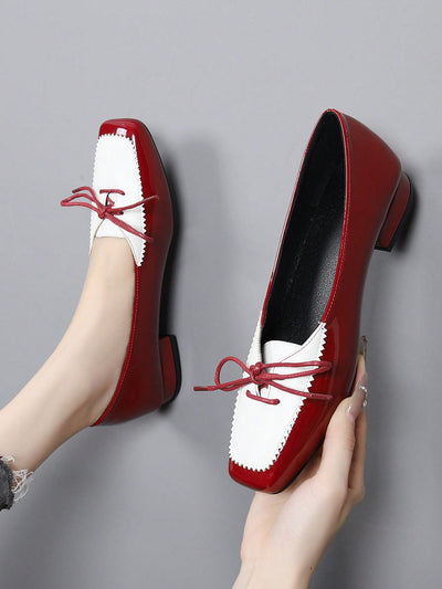 Elegant Vintage Patchwork Square Toe Chunky Heel Loafers for the Modern Lady