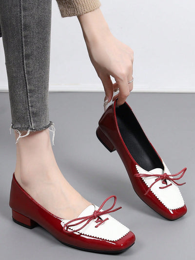 Elegant Vintage Patchwork Square Toe Chunky Heel Loafers for the Modern Lady