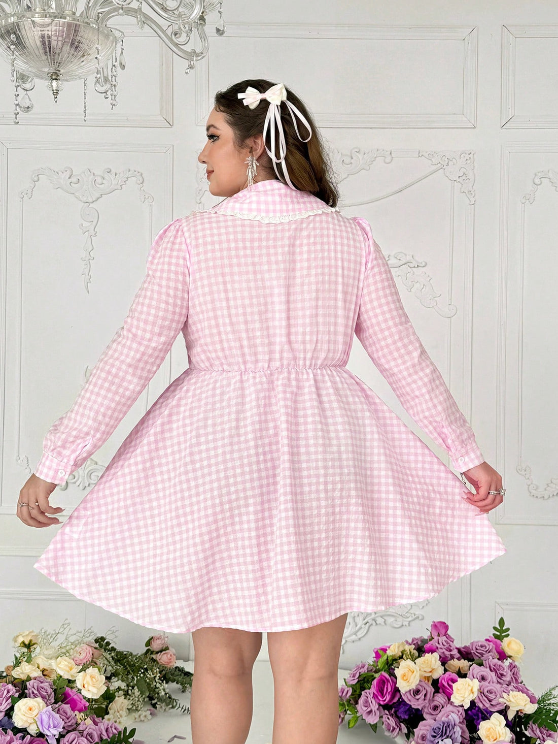 Add a touch of romance to your wardrobe with the Lyrianda Plus Size Women's Romantic Plaid Skater Dress. Featuring delicate lace trim and a cute heart pocket, this dress is perfect for date night or any special occasion. Flattering and comfortable for plus size women!