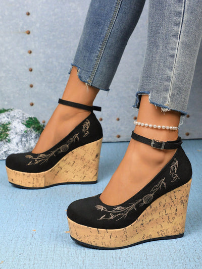 Chic Suede One-Strap Platform Wedge Pumps for Effortless Style