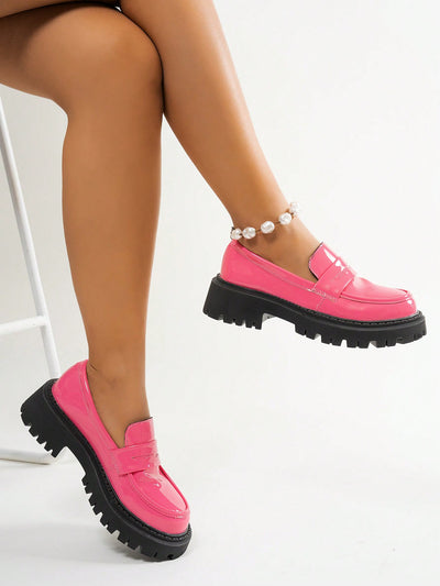 Trendy Pink Chunky Platform Loafers - Korean Style Casual Slip-Ons for Effortless Chic