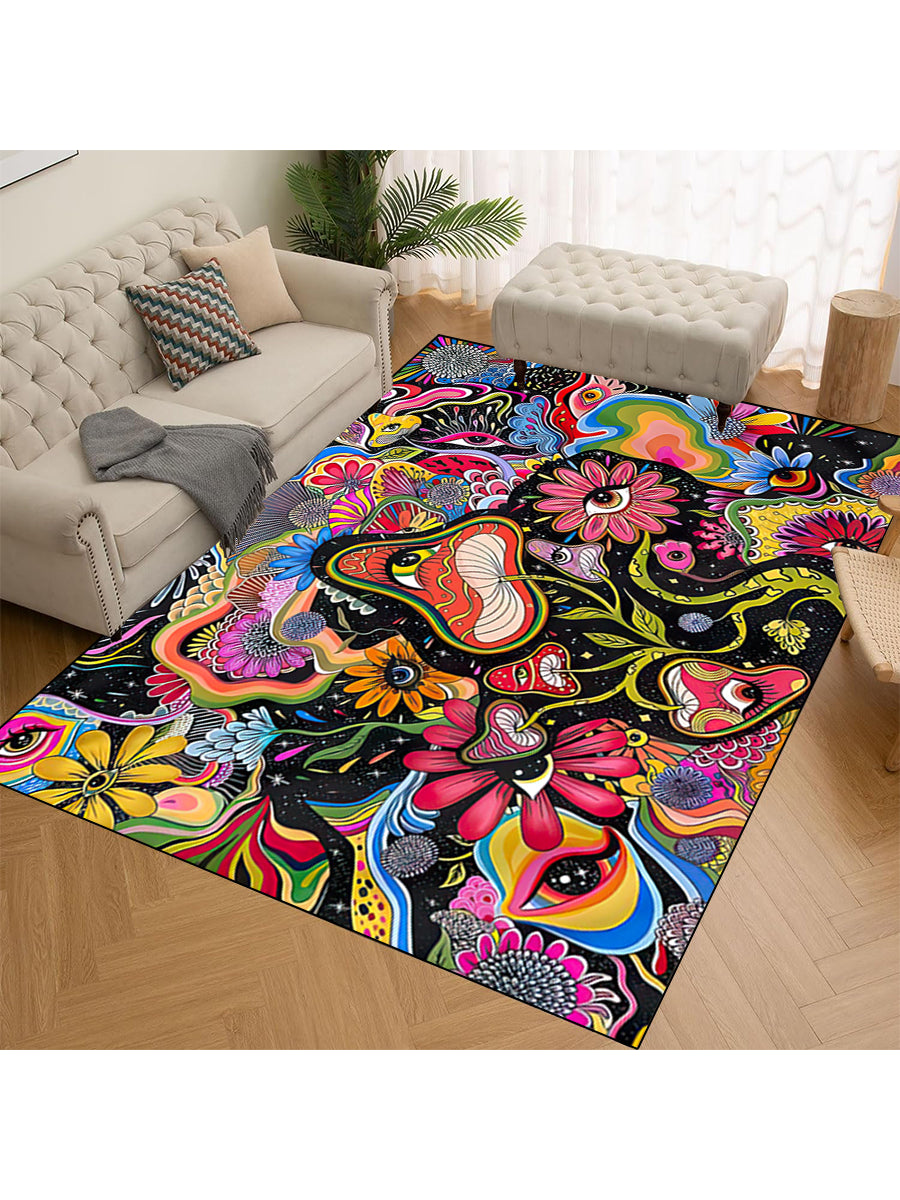 Add a splash of whimsy to your space with this colorful mushroom and flower eyes rug. Designed with a non-slip backing, it stays put while brightening up any room. Machine washable for easy care, this playful rug brings cozy charm and cheerful vibes to your home décor.