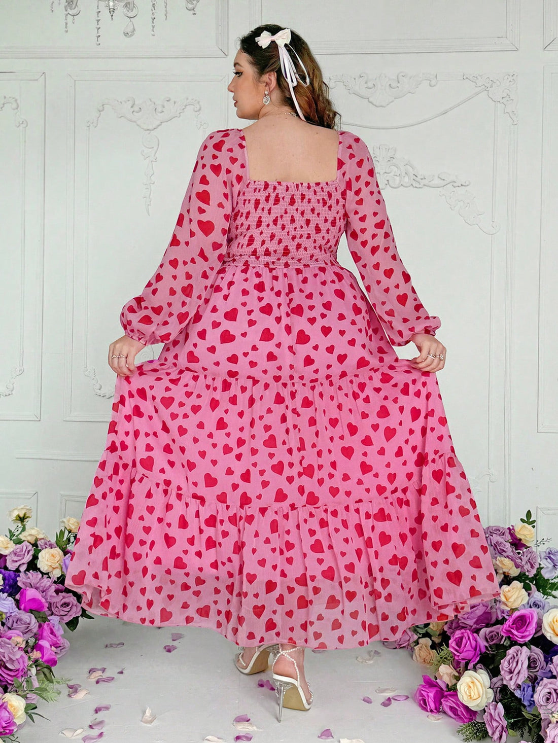 Get ready to turn heads in our Plus Size Chiffon Floral Print Dress! With delicate embroidery, a romantic Valentine's heart motif, and a flattering chiffon material, this dress is perfect for any special occasion. Embrace your curves and feel confident in this elegant and playful dress.