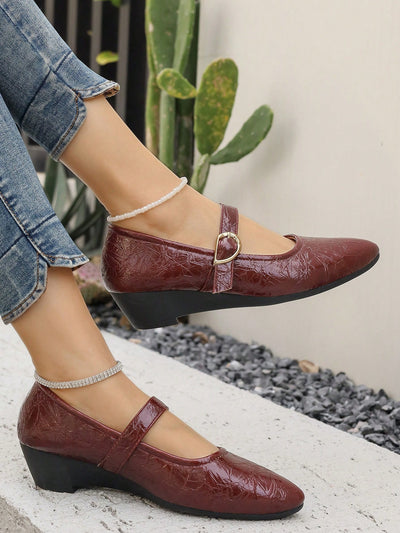 Chic Comfort: Women's Wedge Pointed Toe Flats with Buckle Strap