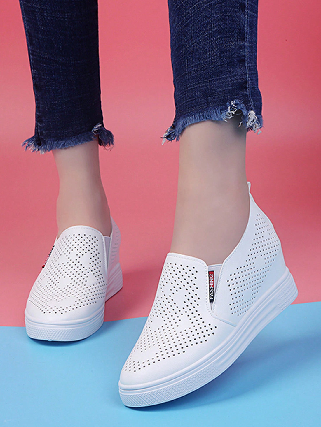 Elevate your style with these Summer Lightweight Breathable Hollow Platform Wedge Sneakers for Women! The airy design keeps your feet feeling fresh on hot days, while the platform wedge adds a fun twist to your outfit. Perfect for the quirky fashionista looking for a playful touch to their wardrobe.