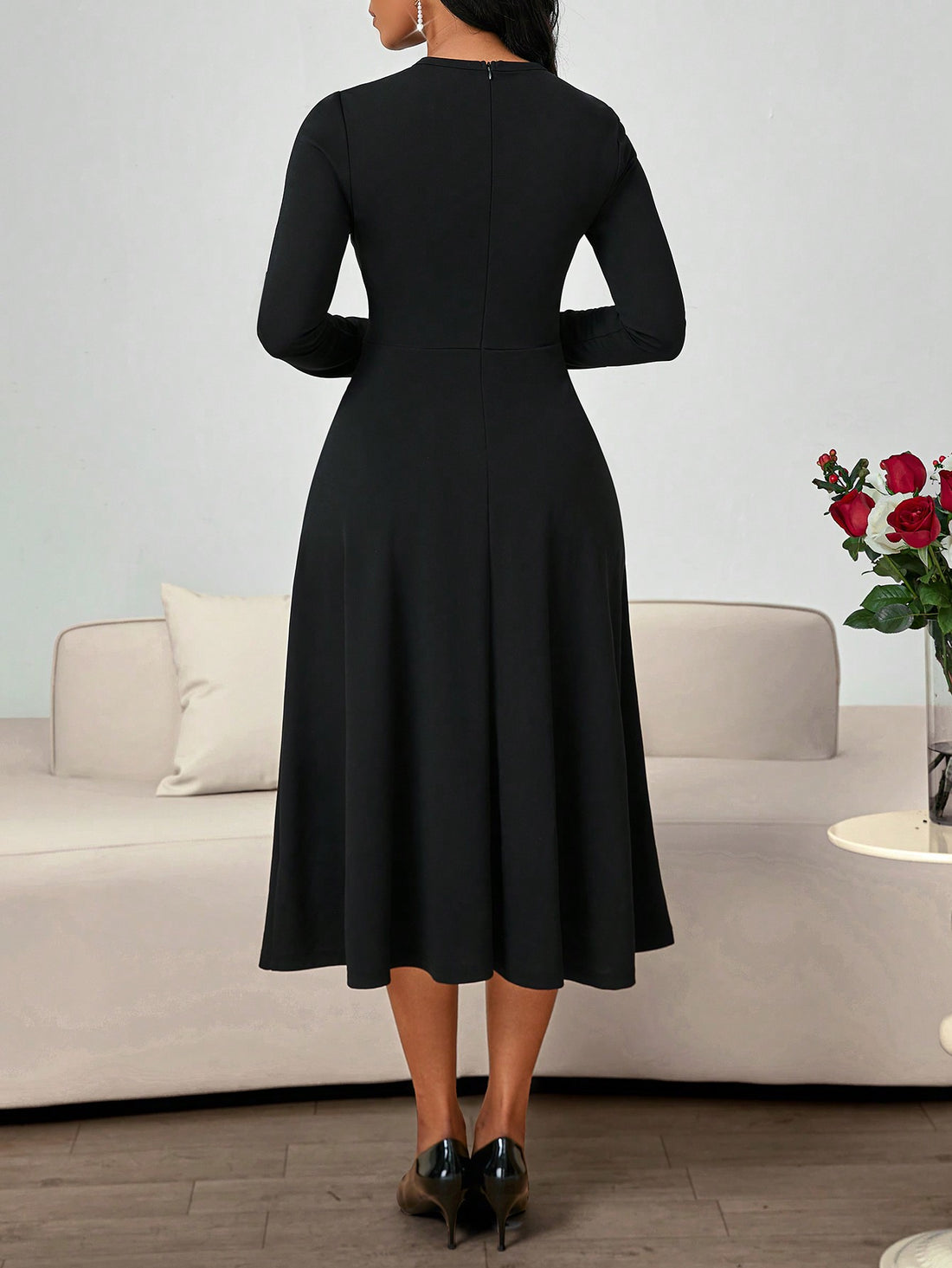 Make a statement in this eye-catching V-neck dress that hugs your curves in all the right places! The dramatic leg of mutton sleeves add a touch of vintage glamour, while shimmering gold sequins ensure you'll sparkle from every angle. Perfect for turning heads at your next special occasion or night out on the town!