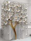 Elegant Botanical Gold Floral Shower Curtain - Waterproof & Mildew Resistant with Hooks & Grommets