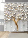 Elegant Botanical Gold Floral Shower Curtain - Waterproof & Mildew Resistant with Hooks & Grommets