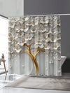 Elegant Botanical Gold Floral Shower Curtain - Waterproof & Mildew Resistant with Hooks & Grommets