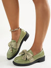 Chic Green Bow-Accent Pointed Toe Loafers for Effortless Style and Comfort