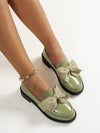 Chic Green Bow-Accent Pointed Toe Loafers for Effortless Style and Comfort