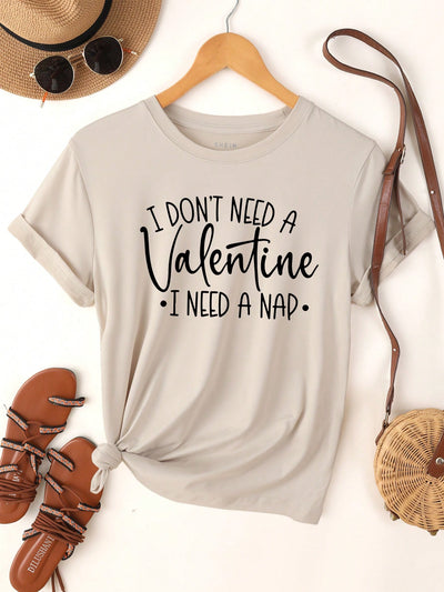 Anti-Valentine's Day Playful Graphic Tee - Casual Crew Neck for Women