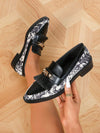 Chic & Comfortable Snake Print Chunky Heel Loafers with Metal Buckle for Effortless Style