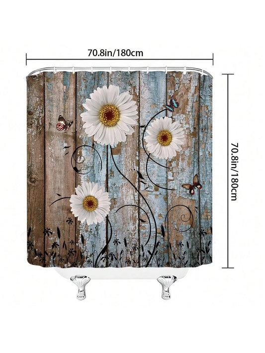 Rustic Daisy Floral Shower Curtain - Vintage Country Charm for Your Bathroom