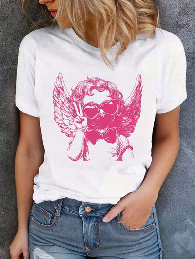 Playful Retro Cupid Bubble Print T-Shirt for Valentine's Day