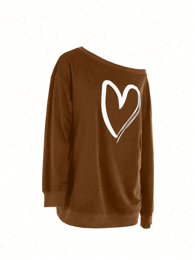 Cozy Chic: Women's Stylish Oversized Heart Print Casual Sweatshirt