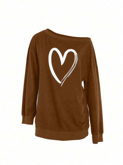 Cozy Chic: Women's Stylish Oversized Heart Print Casual Sweatshirt