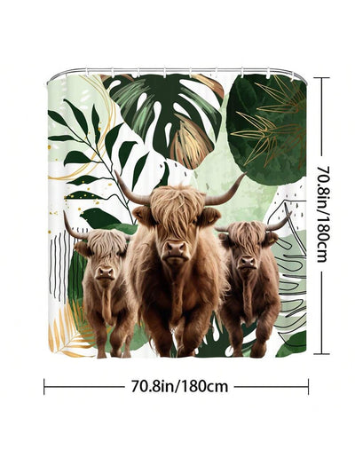 Bohemian Highland Cow Shower Curtain - Modern Nature-Inspired Design for a Stylish Bathroom