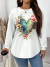 Cozy Chic: Plus Size Casual Minimalist Heart Print Sweatshirt for Autumn