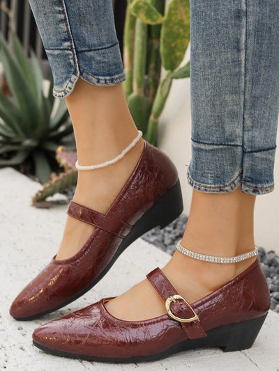 Chic Comfort: Women's Wedge Pointed Toe Flats with Buckle Strap