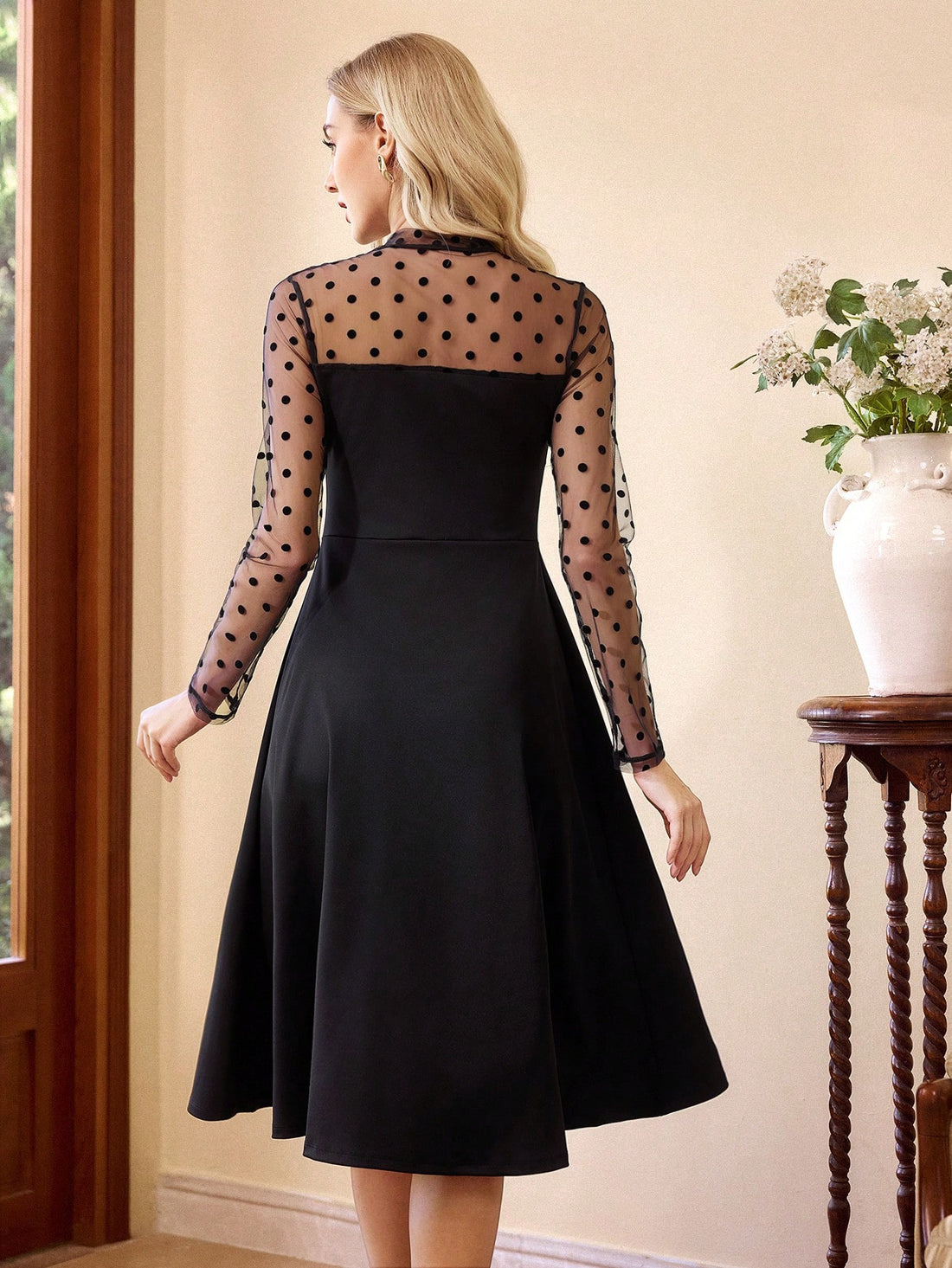 Get ready to turn heads at your Valentine's Day event with our Elegant Vintage Black Dress. The long sleeves, flocked mesh patchwork, and bow add a touch of sophistication to this timeless piece. The perfect combination of elegance and playfulness. (Limited quantities available! Don't miss out!)