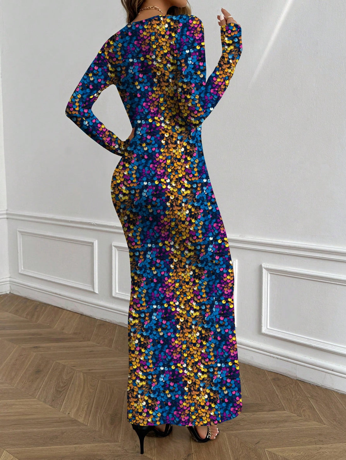 Make a statement this winter in our Radiant Elegance cocktail dress! With dazzling sequins and an extra long length, this dress will turn heads at any event. Perfect for adding some glamour to your winter nights.
