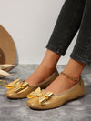 Chic Comfort: Women’s Gold Satin Loafers with Big Bow Detail