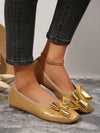 Chic Comfort: Women’s Gold Satin Loafers with Big Bow Detail