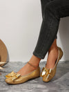 Chic Comfort: Women’s Gold Satin Loafers with Big Bow Detail