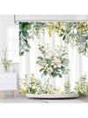 Botanical Bliss: Green Leaf & Flower Shower Curtain for a Tropical Bathroom Escape