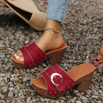 Chic Summer Vibes: Solid Color Metal Buckle Platform Sandals