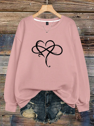 Leopard Heart Print Plus Size Sweatshirt for Women - Cozy Round Neck Long Sleeve Top